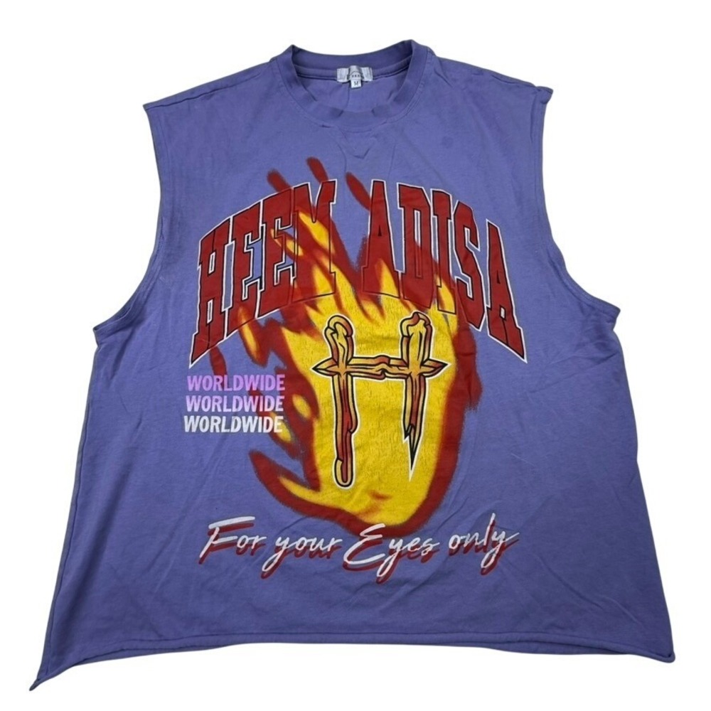 VEROS Graphic Muscle Tee Purple "BEEF ADISA" "For Your Eyes Only" Print M